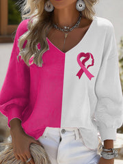 Chemise à manches longues décontractée à imprimé sensibilisation au cancer du sein pour femmes