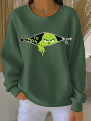 Funny Christmas EW People Print Sweat-shirt à col rond côtelé pour femmes