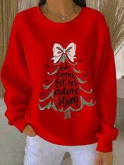 Sweat-shirt Femme Côtelé Décontracté Imprimé "Oh Come Let Us Adore Him"