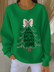 Sweat-shirt Femme Côtelé Décontracté Imprimé "Oh Come Let Us Adore Him"