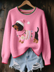 Lovely Christmas Teckel Felt Art Pull en tricot confortable pour femmes