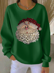 Sweat Femme Côtelé Imprimé Père Noël à Col Rond