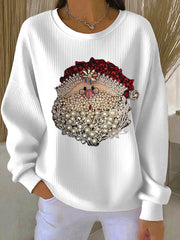 Sweat Femme Côtelé Imprimé Père Noël à Col Rond