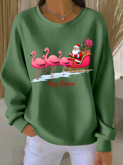 Sweat Femme Côtelé Imprimé Père Noël à Col Rond