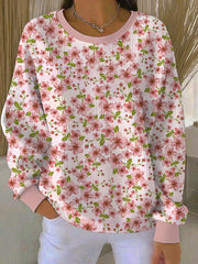 Women's Breast Cancer Awareness Flowers Sweatshirt côtelé col rond