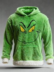 Sweat à capuche de poche en peluche décontracté imprimé personnage de dessin animé de Noël classique drôle pour hommes