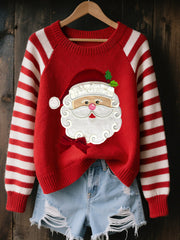 Pull en tricot confortable à motif Père Noël pour femmes