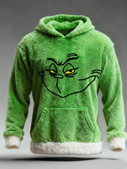 Sweat à capuche de poche en peluche décontracté imprimé personnage de dessin animé de Noël classique drôle pour hommes