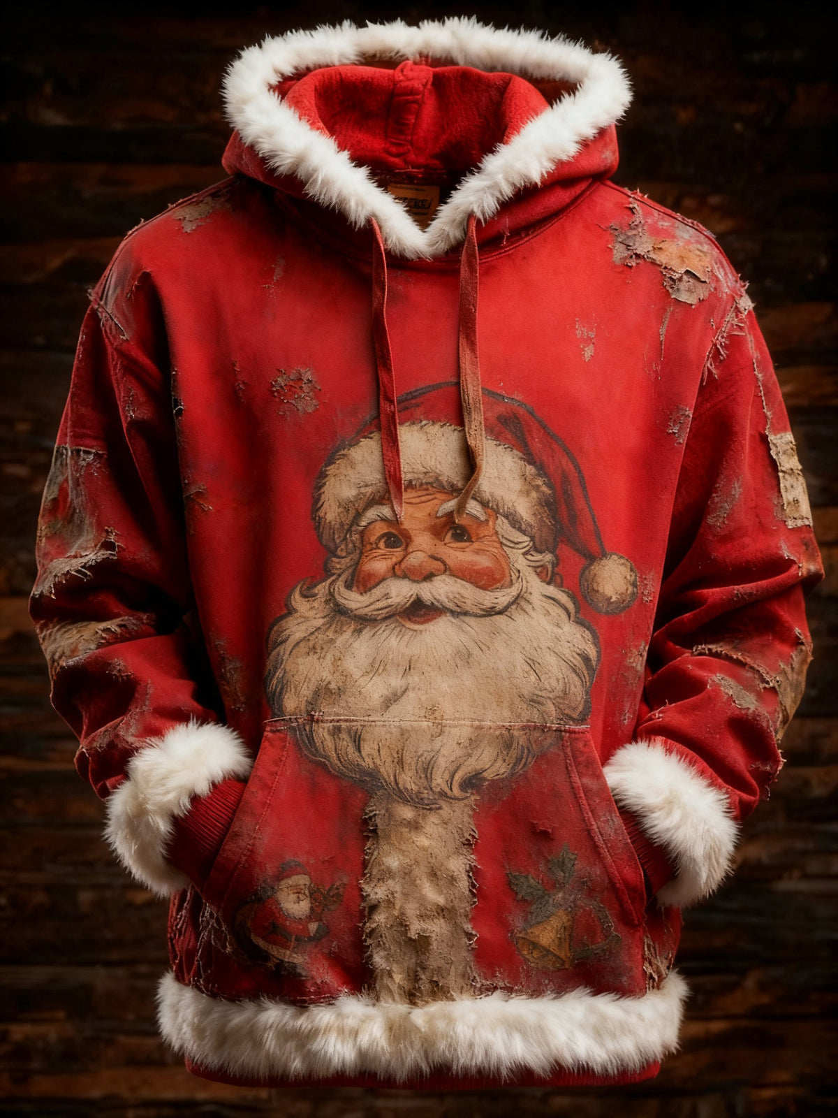 Sweat à capuche imprimé rétro Père Noël pour hommes