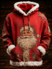 Sweat à capuche imprimé rétro Père Noël pour hommes