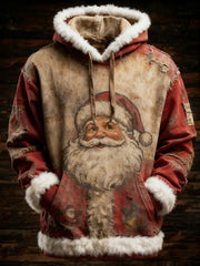 Sweat à capuche imprimé rétro Père Noël pour hommes