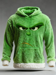 Sweat à capuche de poche en peluche décontracté imprimé personnage de dessin animé de Noël classique drôle pour hommes