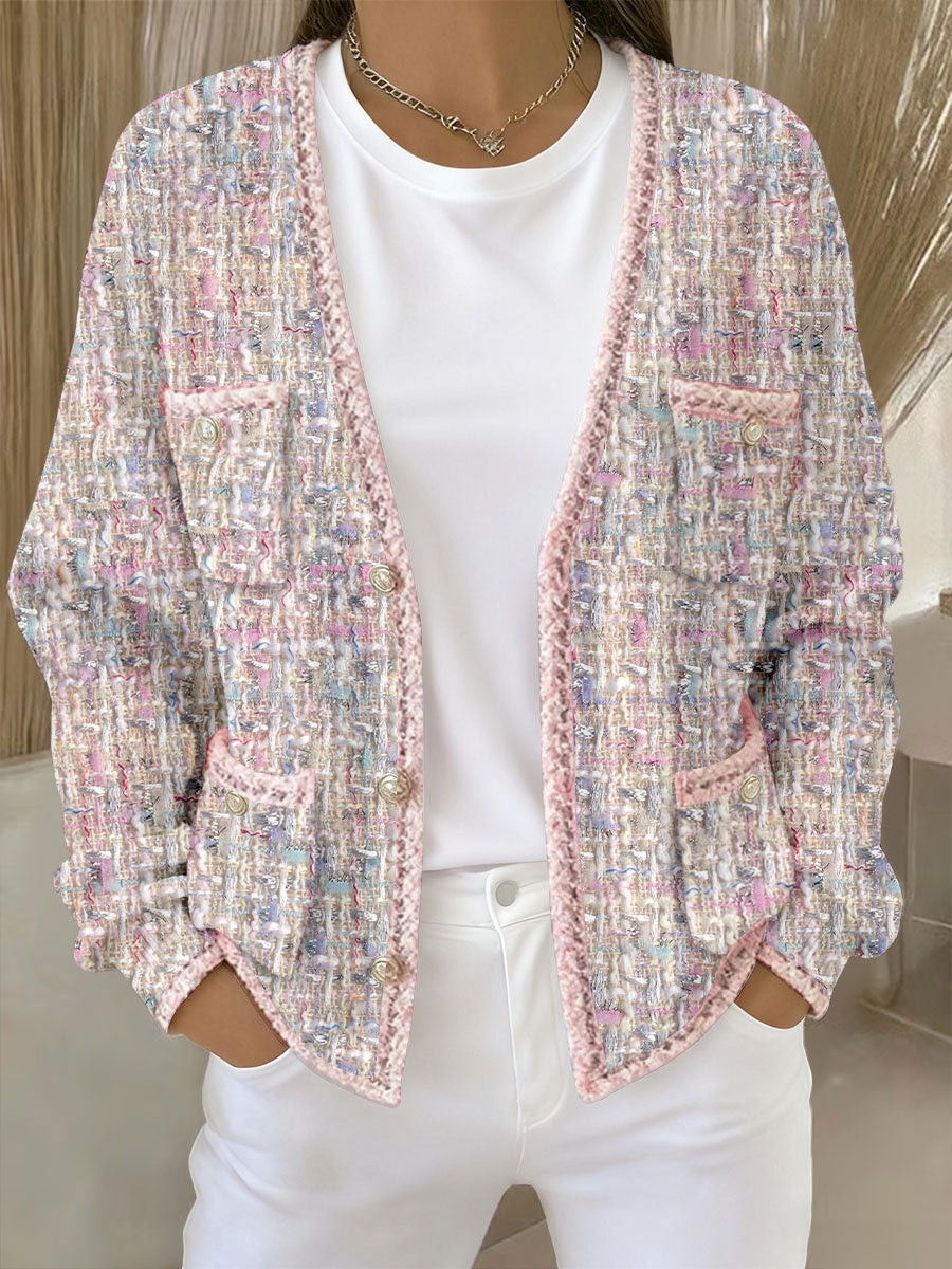 Cardigans Femme Rose Imprimé Géométrique Avec Poche