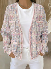 Cardigans Femme Rose Imprimé Géométrique Avec Poche