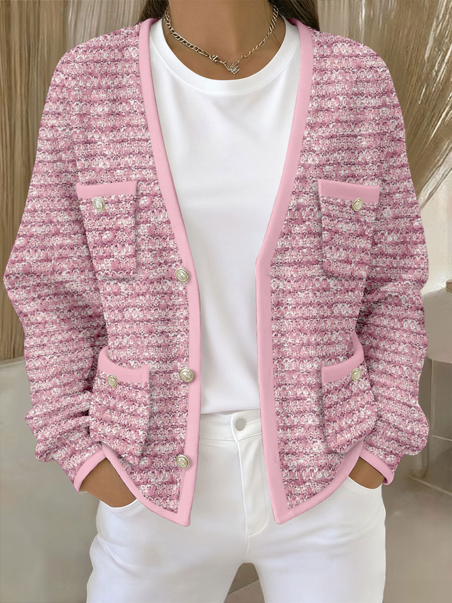 Cardigans Femme Rose Imprimé Géométrique Avec Poche
