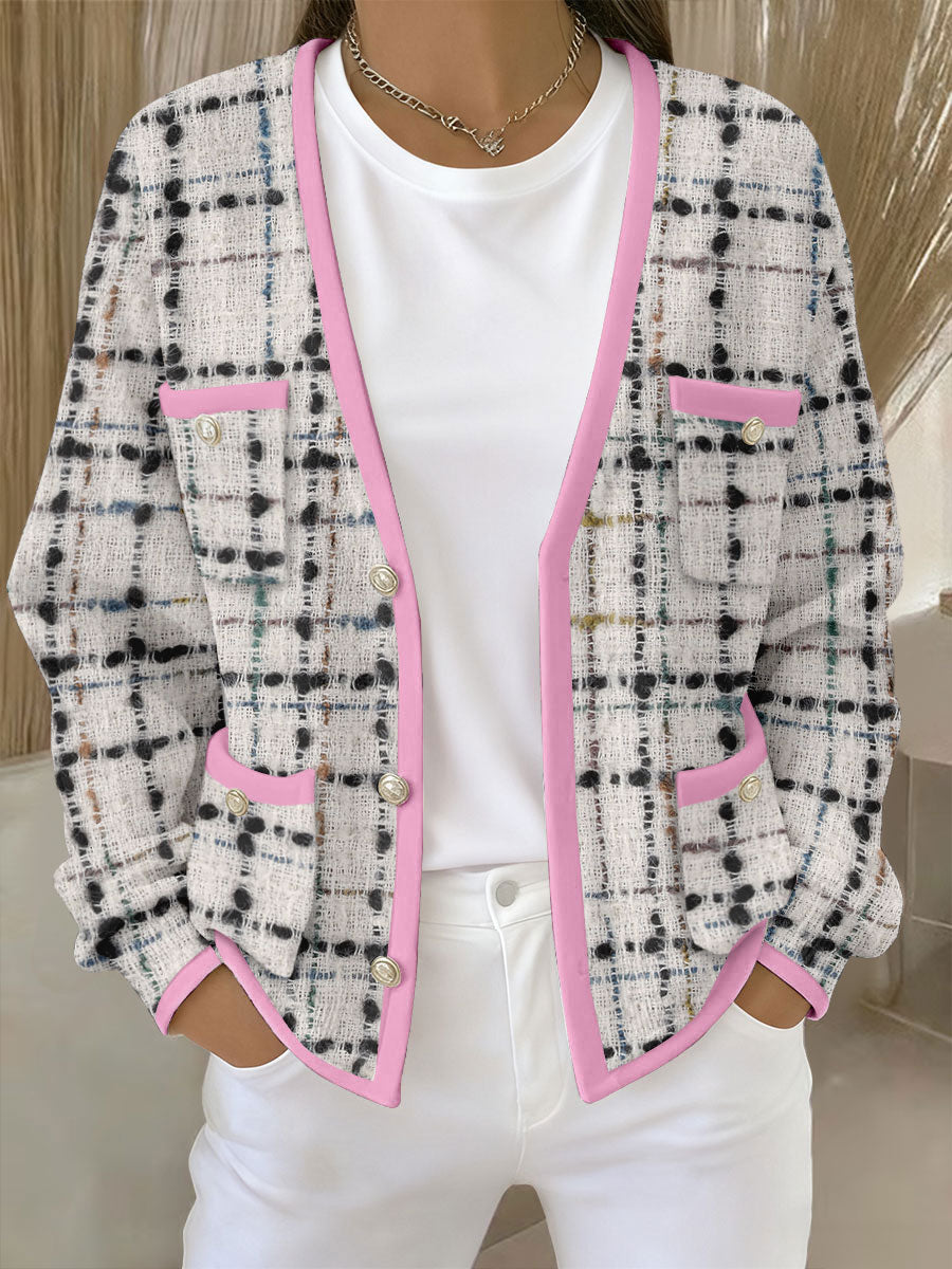 Cardigans Femme Rose Imprimé Géométrique Avec Poche