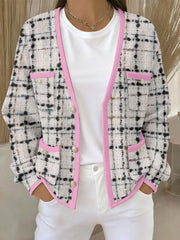 Cardigans Femme Rose Imprimé Géométrique Avec Poche