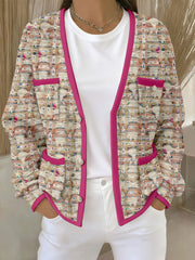 Cardigans Femme Rose Imprimé Géométrique Avec Poche