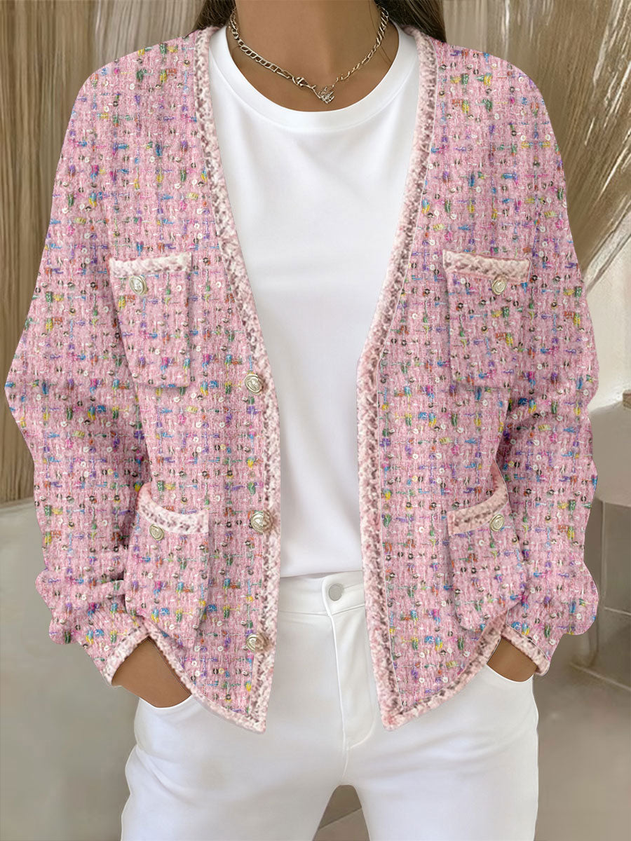 Cardigans Femme Rose Imprimé Géométrique Avec Poche