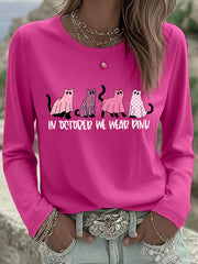 T-shirt rose à manches longues pour femme In october We Wear Breast Cancer Awareness