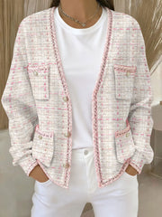 Cardigans Femme Rose Imprimé Géométrique Avec Poche