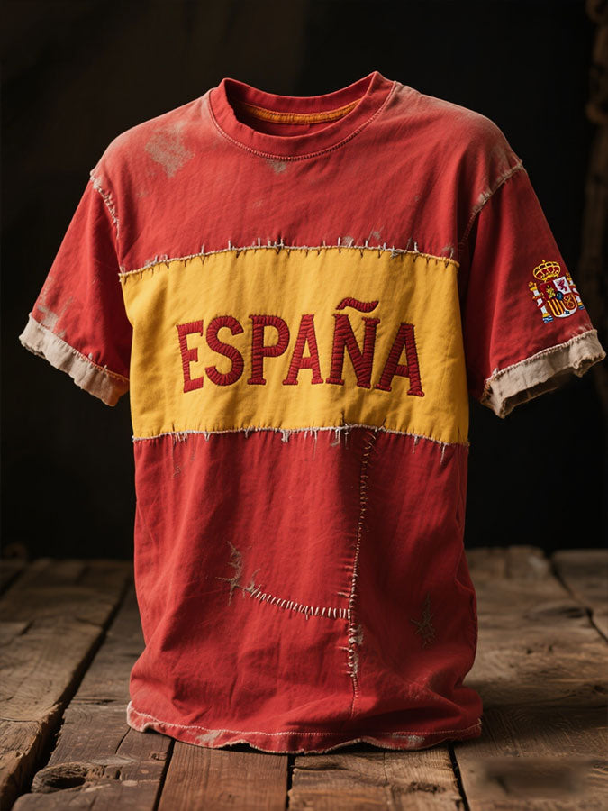 T-shirt imprimé d'art de drapeau de l'Espagne des hommes