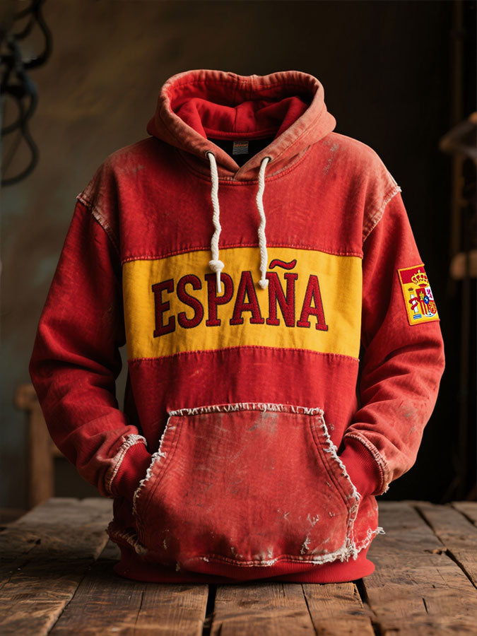 Sweat à capuche imprimé art drapeau de l'Espagne pour hommes