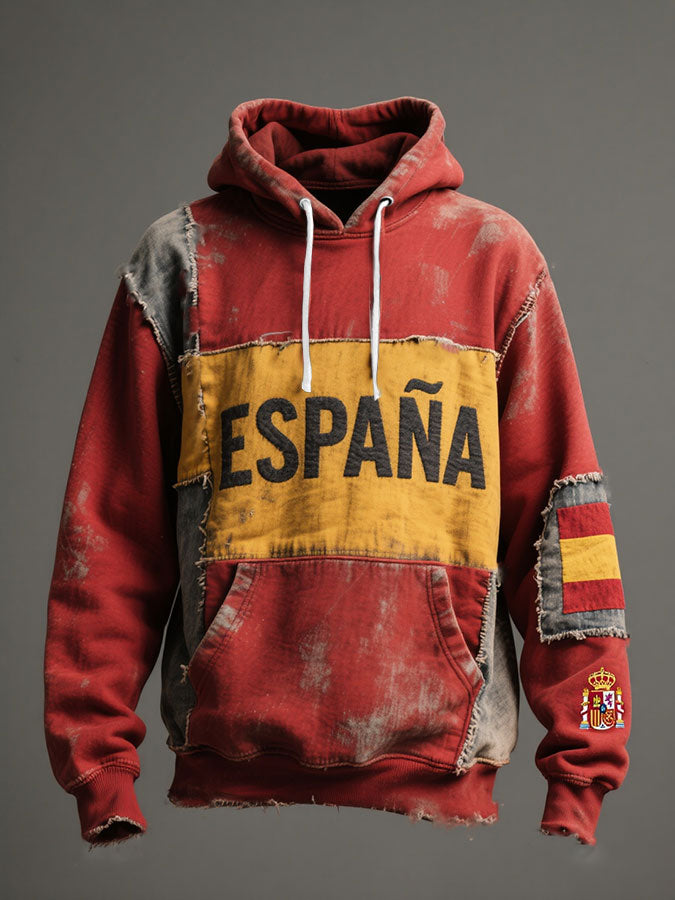 Sweat à capuche imprimé art drapeau de l'Espagne pour hommes