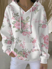 Sweat à Capuche Décontracté Femme Rose Cancer Du Sein Imprimé