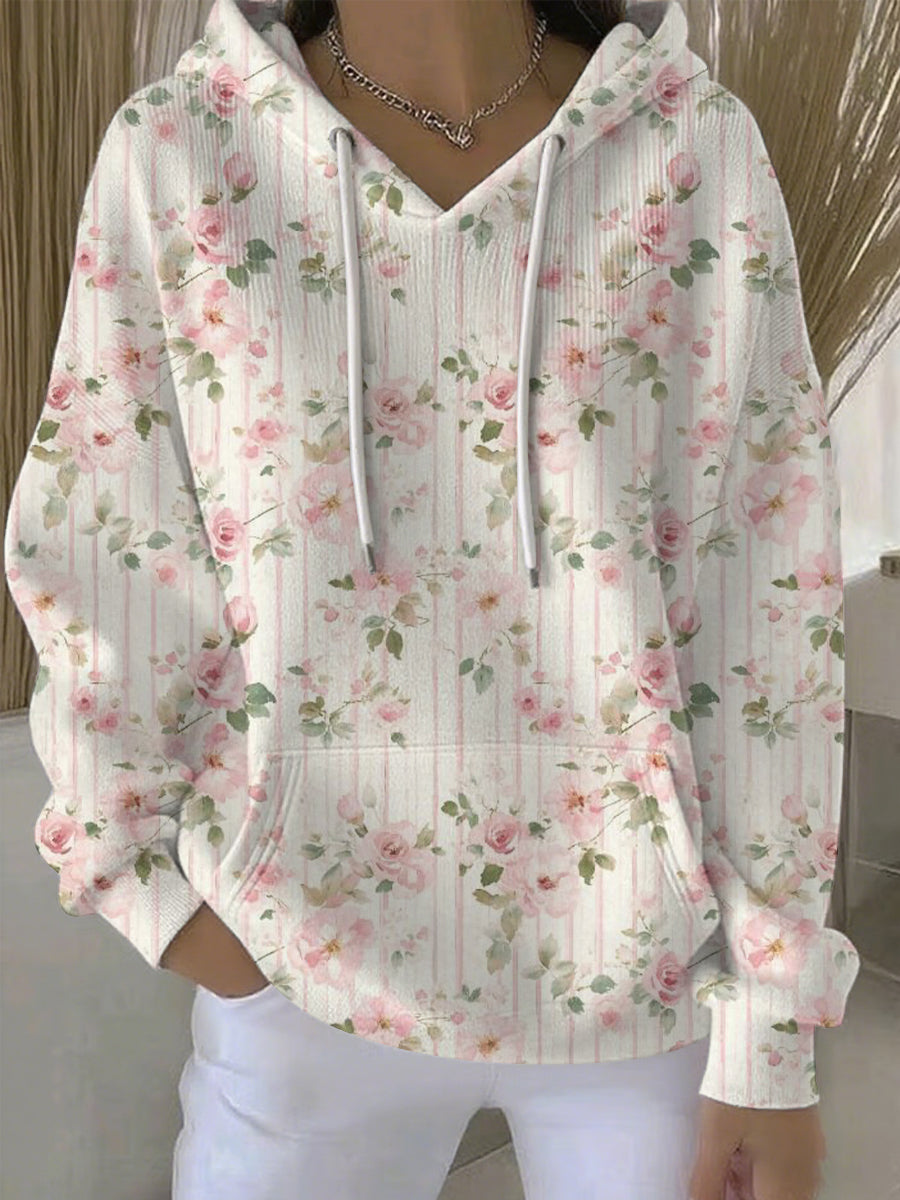 Sweat à Capuche Décontracté Femme Rose Cancer Du Sein Imprimé