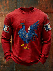 T-shirt à manches longues imprimé gaufré France Le Coq Gaulois pour homme