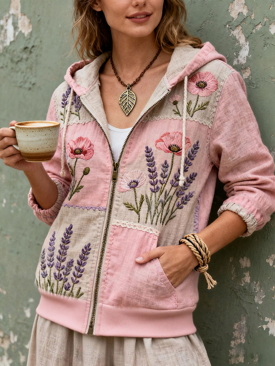 Manteau zippé imprimé floral sensibilisation au cancer du sein pour femmes