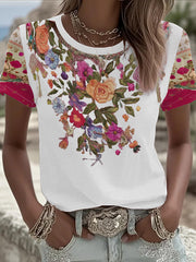 T-shirt imprimé floral sensibilisation au cancer du sein pour femmes