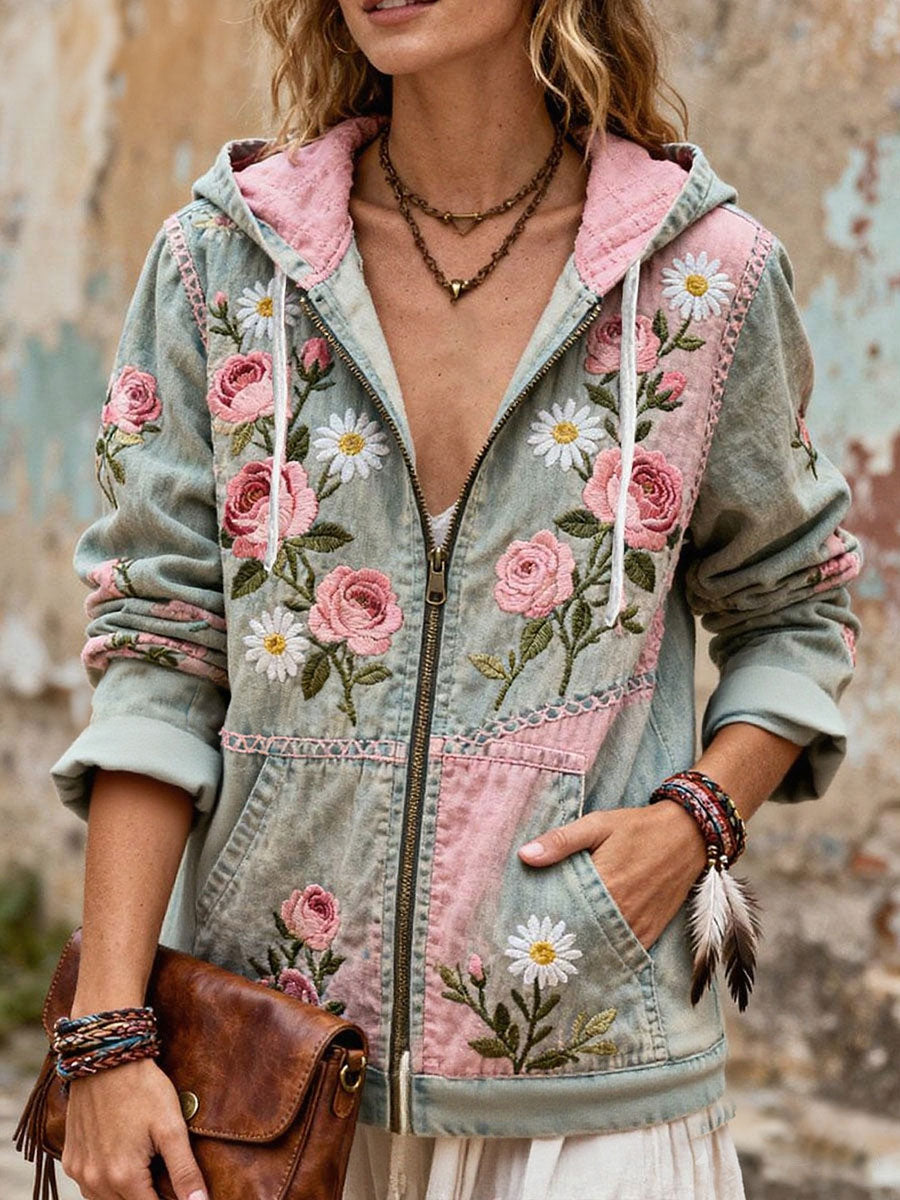 Manteau zippé imprimé floral sensibilisation au cancer du sein pour femmes