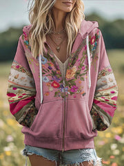 Manteau zippé imprimé floral sensibilisation au cancer du sein pour femmes