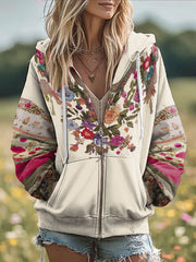 Manteau zippé imprimé floral sensibilisation au cancer du sein pour femmes