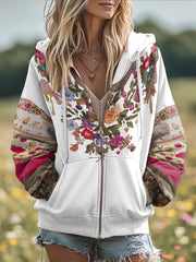 Manteau zippé imprimé floral sensibilisation au cancer du sein pour femmes