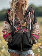 Manteau zippé imprimé floral sensibilisation au cancer du sein pour femmes