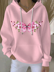 Sweat à Capuche Décontracté Femme Rose Cancer Du Sein Imprimé