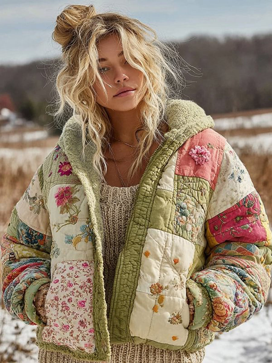 Femmes Floral Patchwork Chaud Coton Rembourré Vêtements