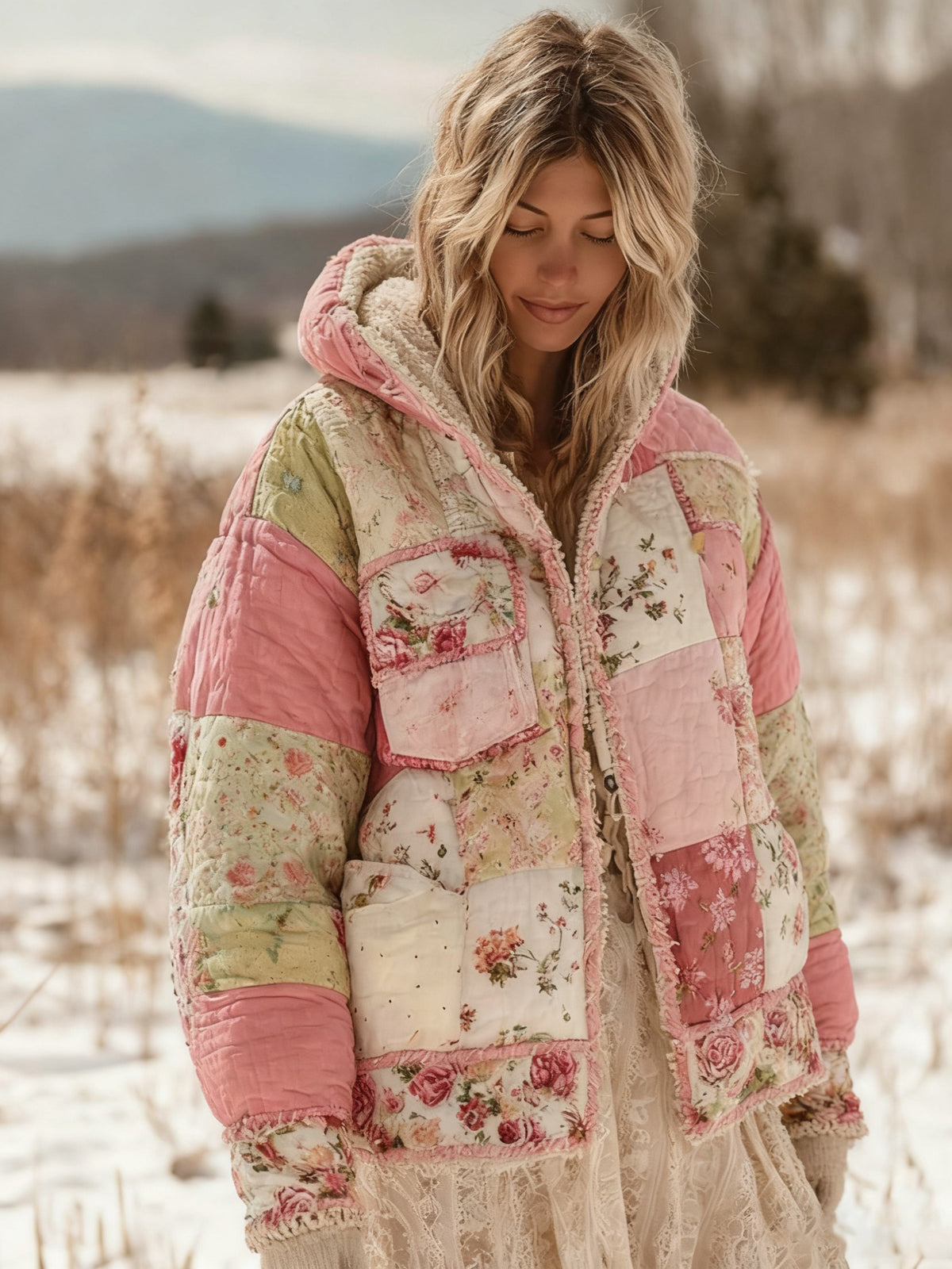 Femmes Floral Patchwork Chaud Coton Rembourré Vêtements