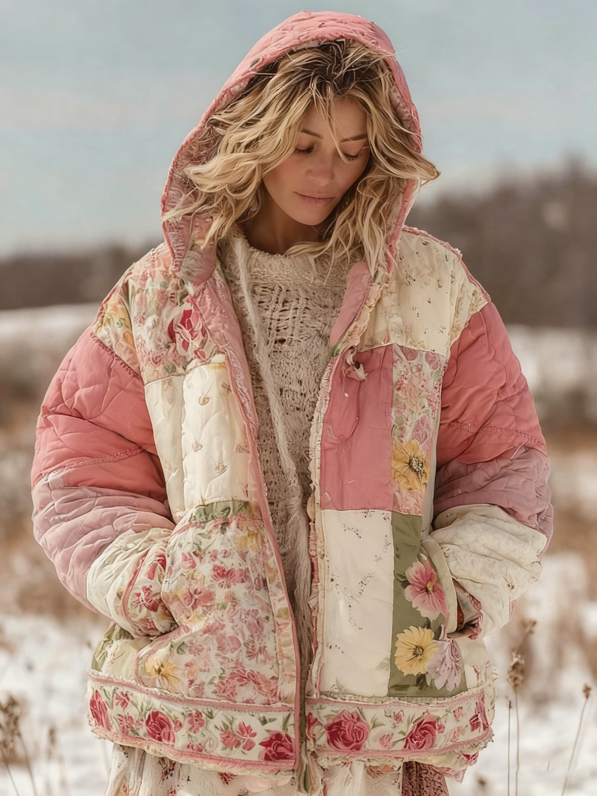 Femmes Floral Patchwork Chaud Coton Rembourré Vêtements
