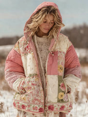 Femmes Floral Patchwork Chaud Coton Rembourré Vêtements