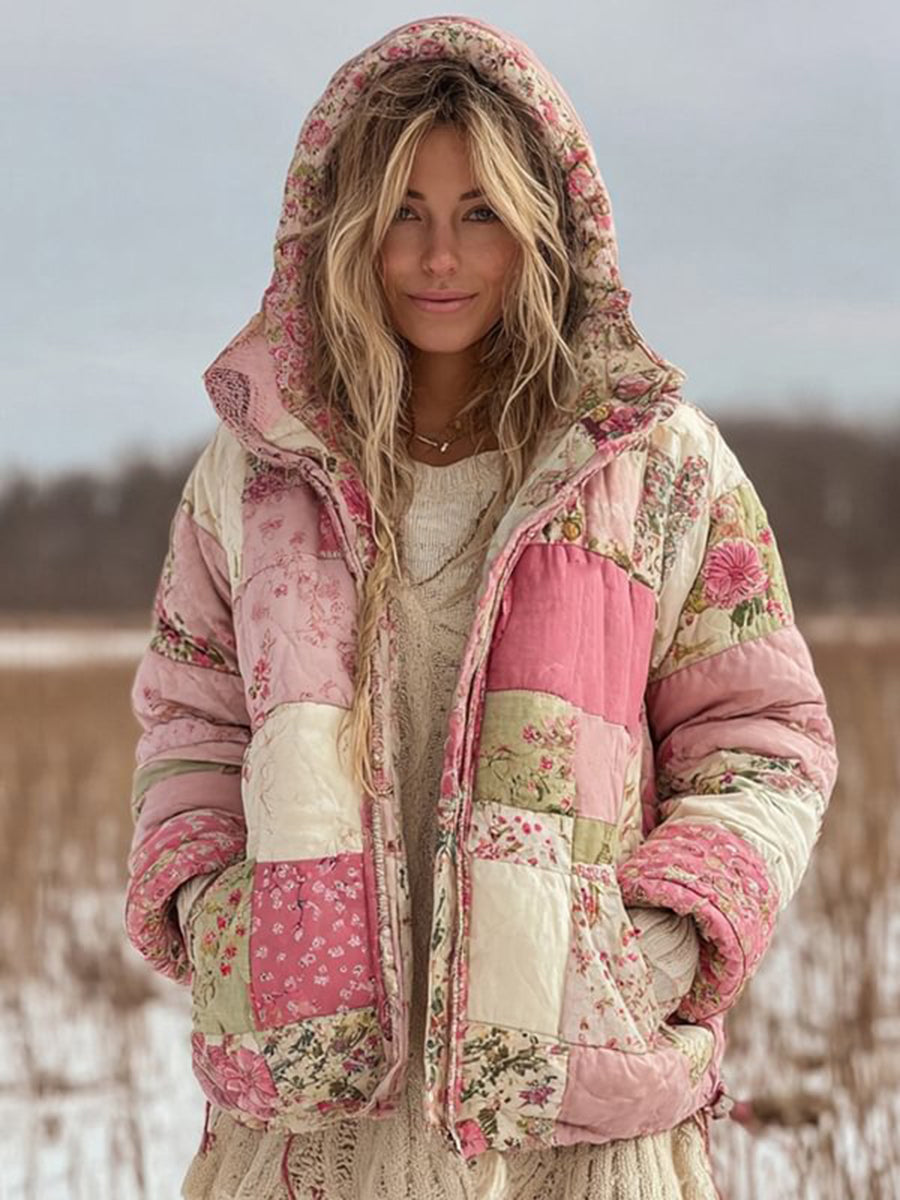 Femmes Floral Patchwork Chaud Coton Rembourré Vêtements