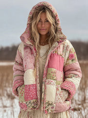 Femmes Floral Patchwork Chaud Coton Rembourré Vêtements