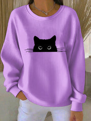 Sweat-shirt imprimé chat mignon pour femme