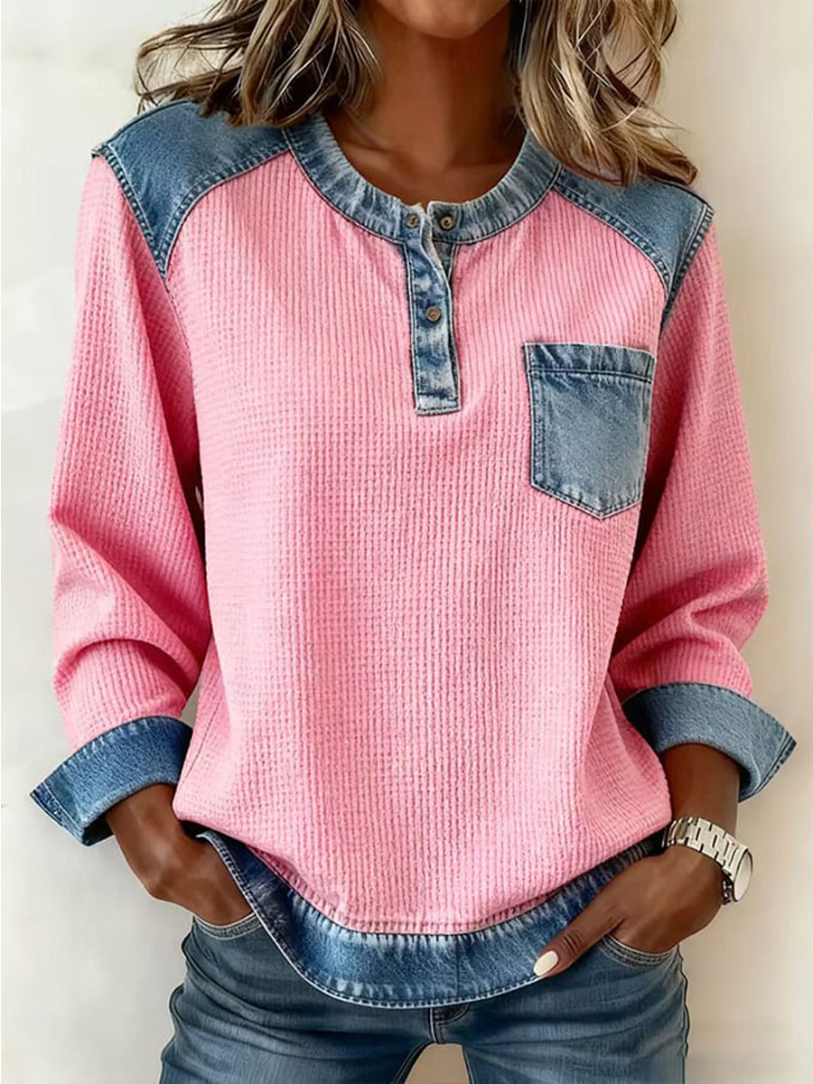 Haut confortable de conception de patchwork de la mode des femmes