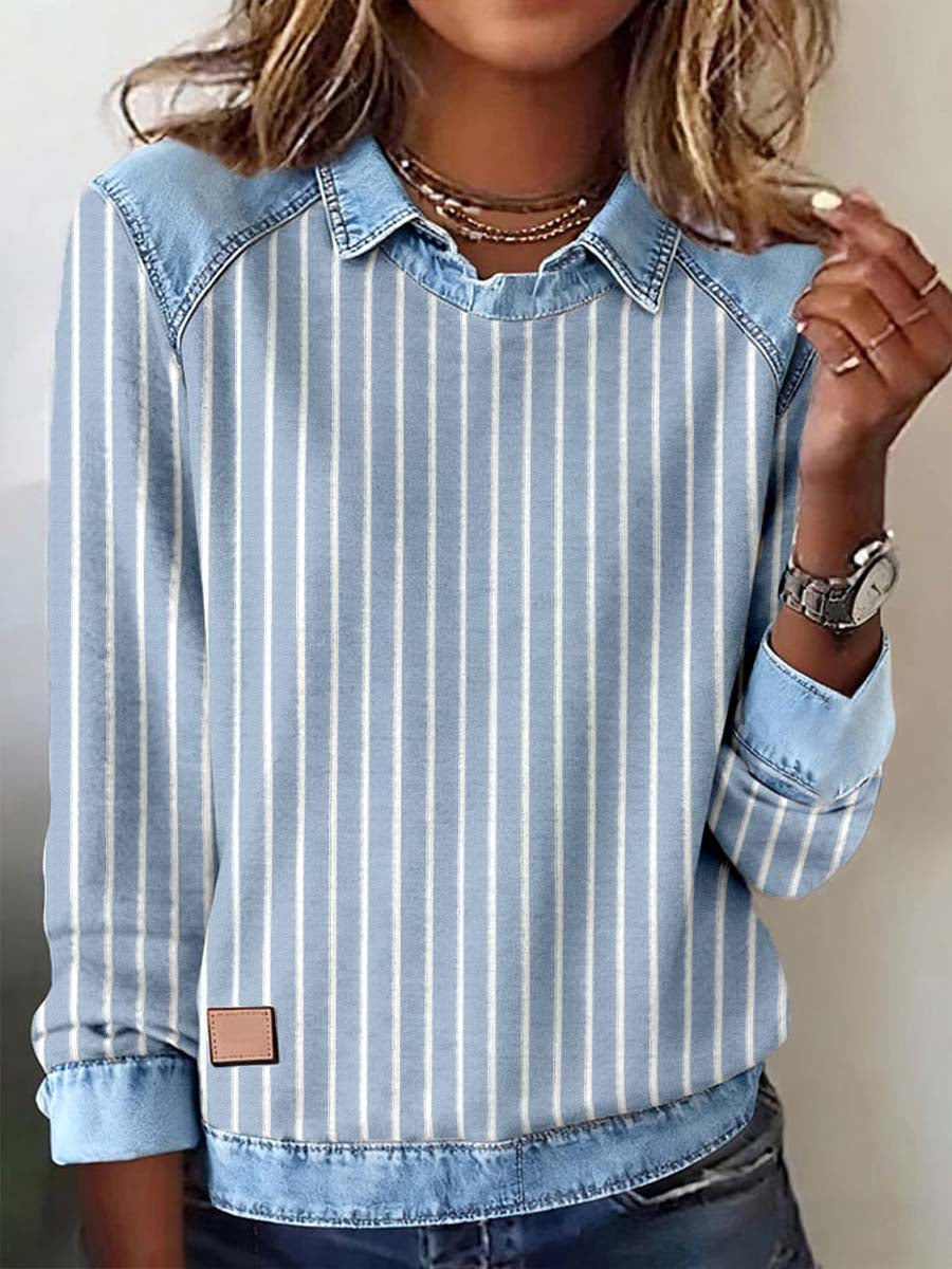 Motif rayé Patchwork Art Sweatshirt des femmes