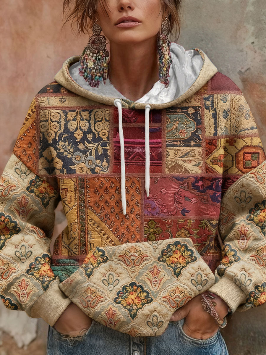 Sweat à capuche bohème imprimé floral boho pour femmes