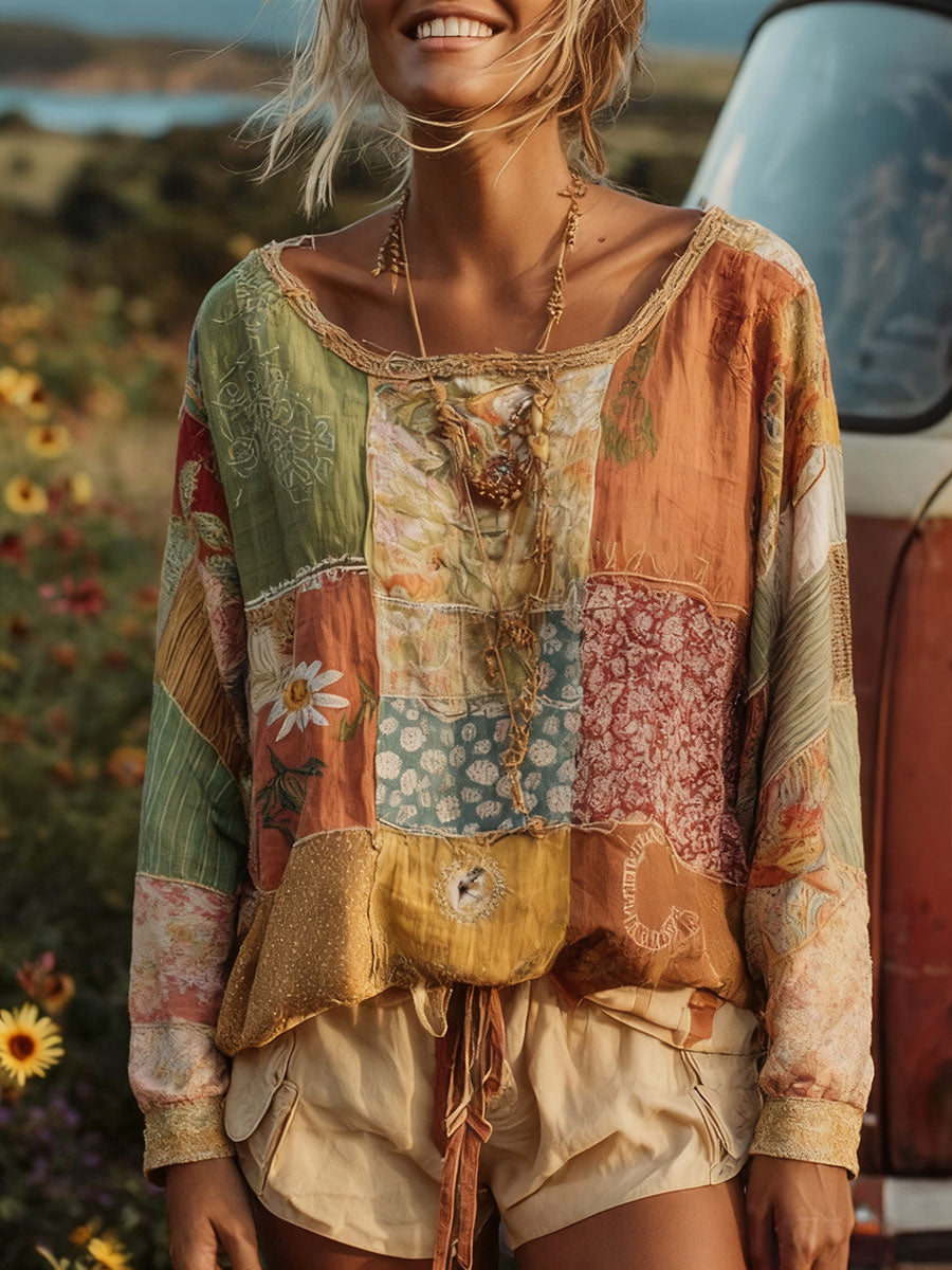 Bohème Boho Floral Art Imprimé Tops Femme